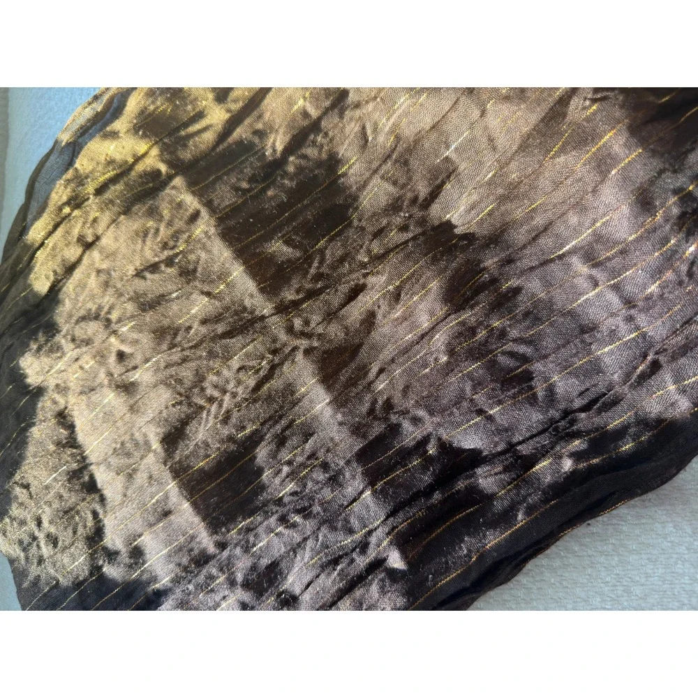 Brown Gold‎ Ombre Crinkle Scarf Metallic Pinstripe Sheer Lightweight Bronze Wrap